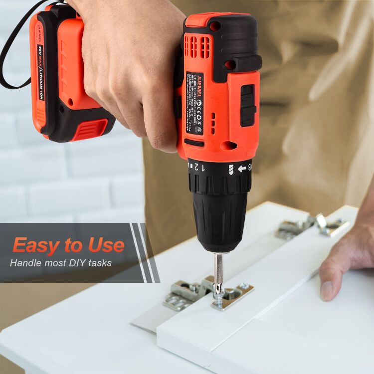 Cordless Drill, JUEMEL 20V Brushless Drill Driver Set, Lithium-ion Power Electric Drill with 3/8