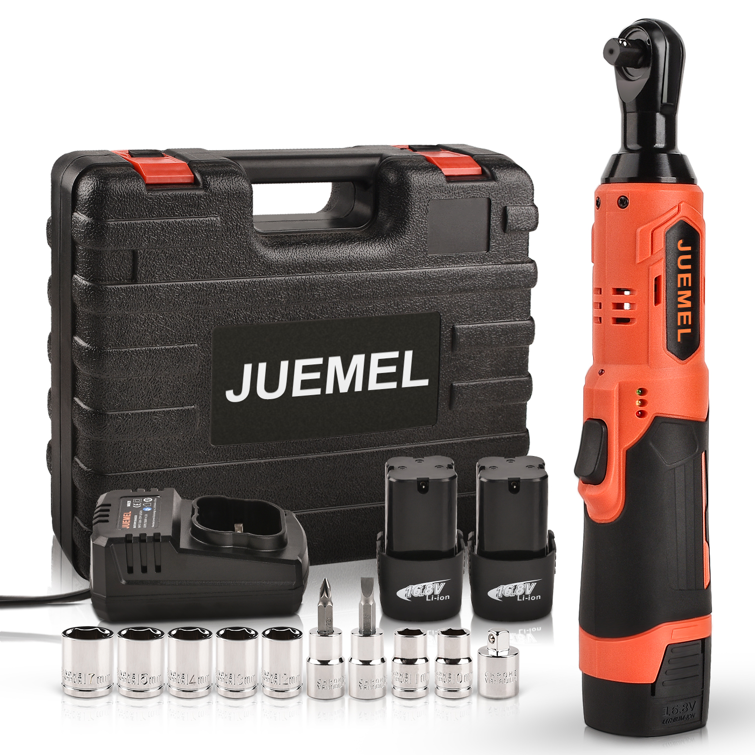 16.8V Cordless Ratchet Wrench Kit, JUEMEL Electric Ratchet Wrench 3/8