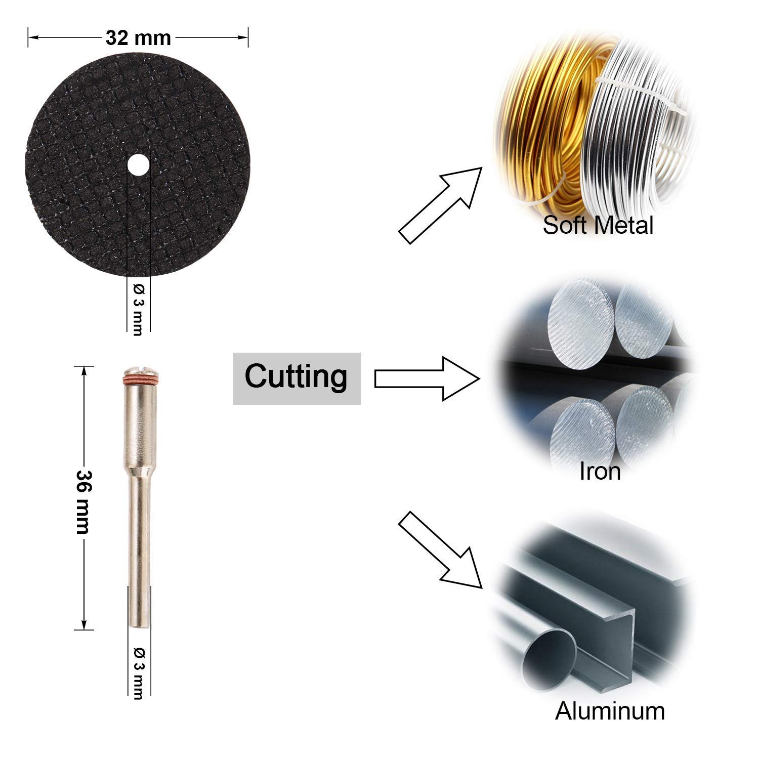 60Pcs Cutting Wheel Set for Rotary Tool -JUEMEL 1/8" Shank Diamond Cutting Wheel,Resin Cut Off Discs Combo Cutter Kit with 5 Mandrels for Wood Glass Plastic Stone Metal