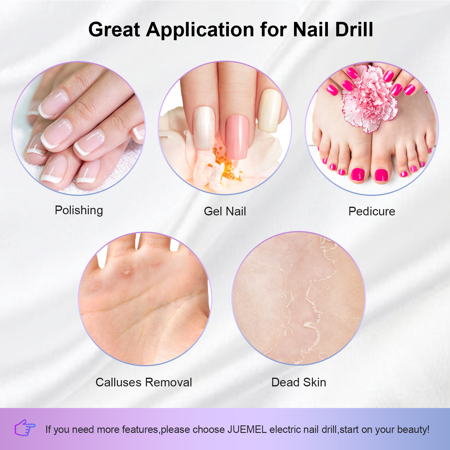 Portable Electric Nail Drill, JUEMEL Professional Nail File Kit for Gel Nails, Acrylic, Manicure Pedicure Polishing Shape Tools with 16Pcs Nail Drill Bits and 100Pcs Sanding Bands
