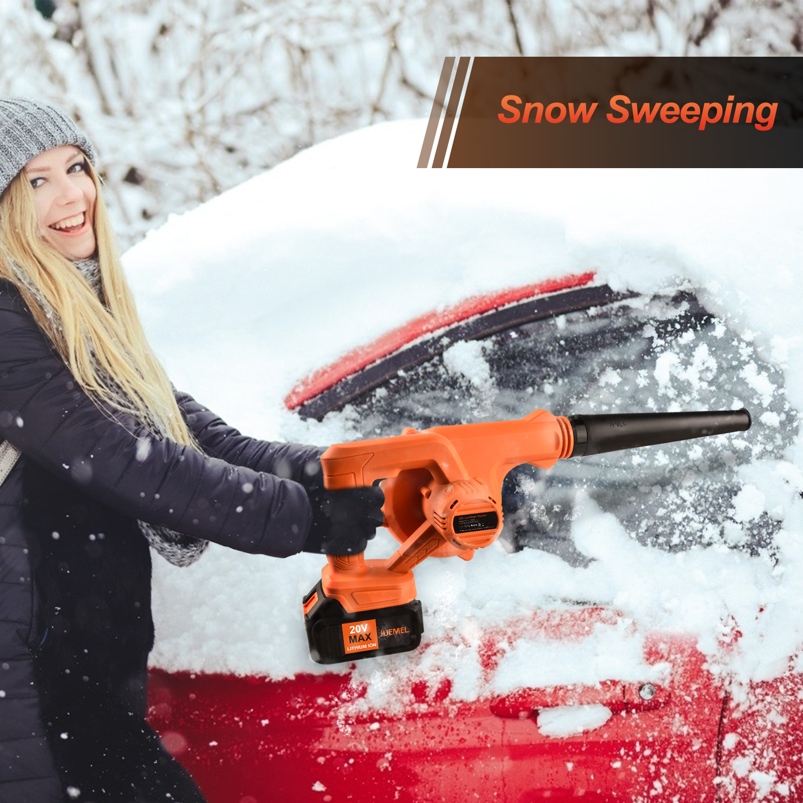 JUEMEL 20V Cordless Leaf Blower with 4.0 Ah Battery, 2 in 1 Sweeper/Vacuum Variable Speed Electric Leaf Blower for Blowing Leaf/Snow, Computer Host, Work Around The House