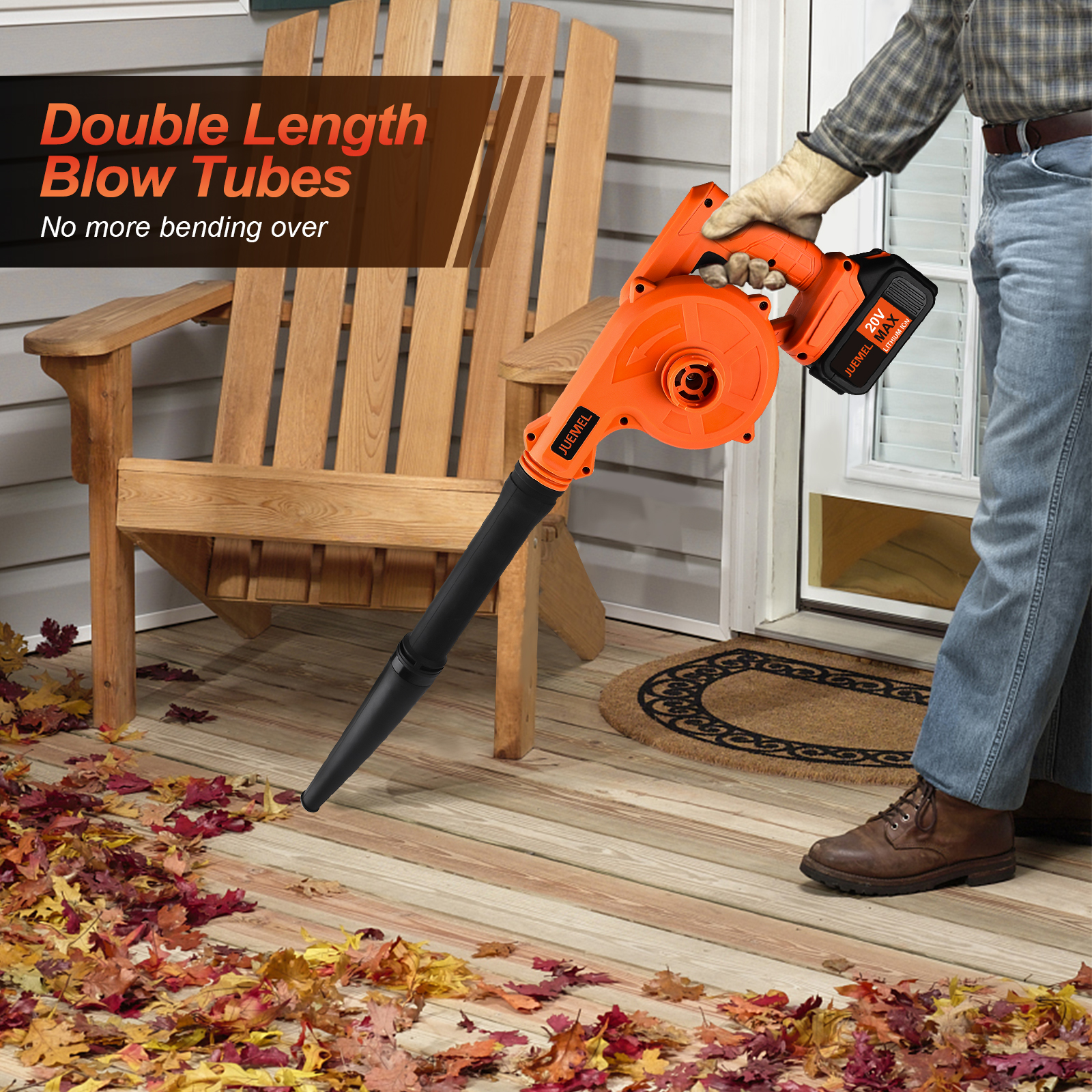 JUEMEL 20V Cordless Leaf Blower with 4.0 Ah Battery, 2 in 1 Sweeper/Vacuum Variable Speed Electric Leaf Blower for Blowing Leaf/Snow, Computer Host, Work Around The House